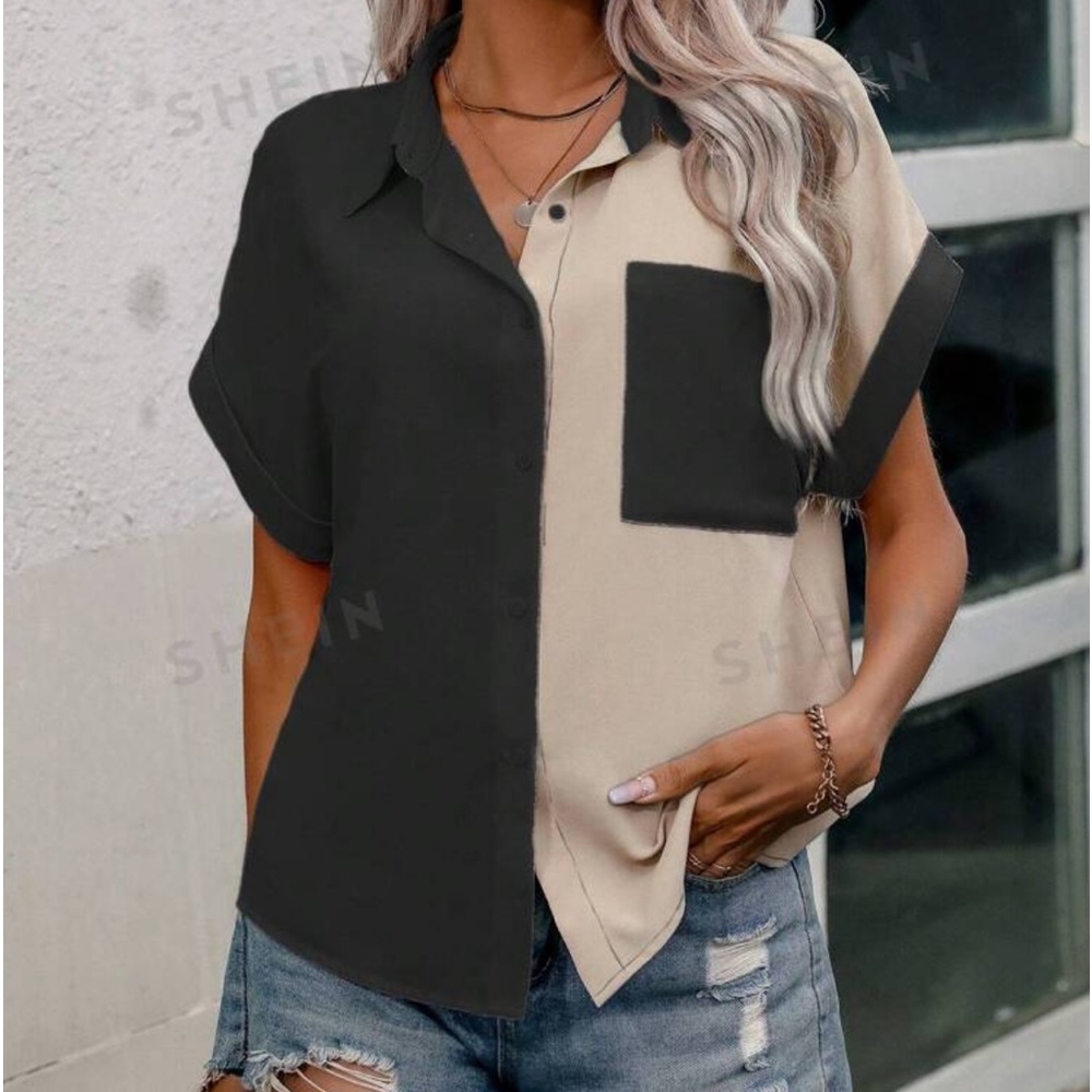 Brand new color block button up blouse~